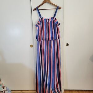 Lane Bryant Multicolor Two Tier Pleated Striped Dress